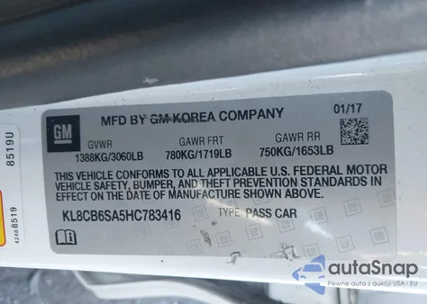 2017 Chevrolet Spark Ls Cvt from USA, damaged, VIN KL8CB6SA5HC783416